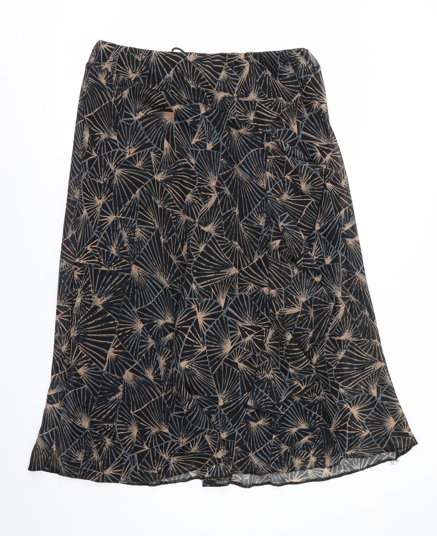 Arcadia Womens Black Floral  A-Line Skirt Size 20  - Grey Beige Print Frilled Front Seam