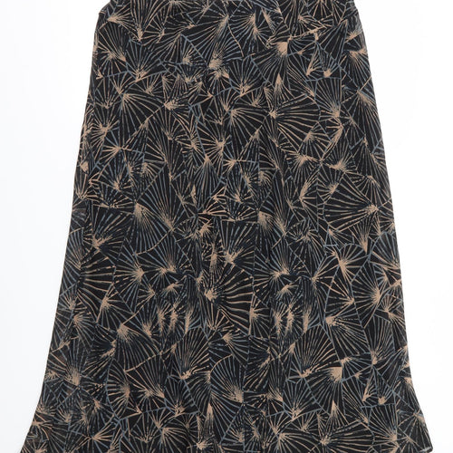 Arcadia Womens Black Floral  A-Line Skirt Size 20  - Grey Beige Print Frilled Front Seam