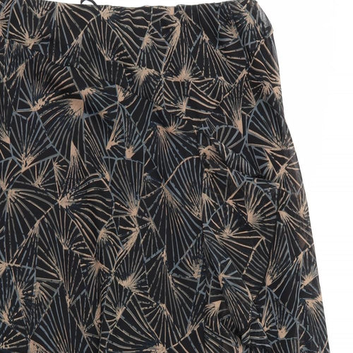Arcadia Womens Black Floral  A-Line Skirt Size 20  - Grey Beige Print Frilled Front Seam