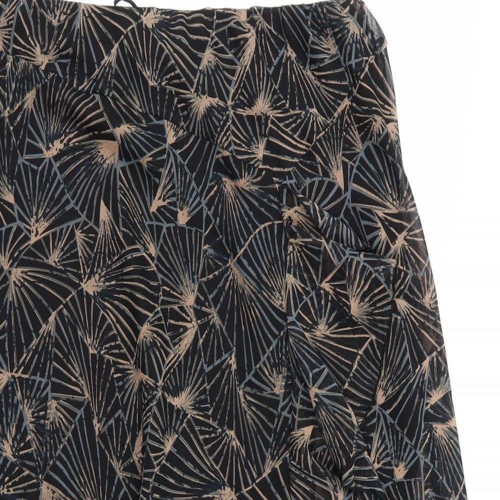 Arcadia Womens Black Floral  A-Line Skirt Size 20  - Grey Beige Print Frilled Front Seam