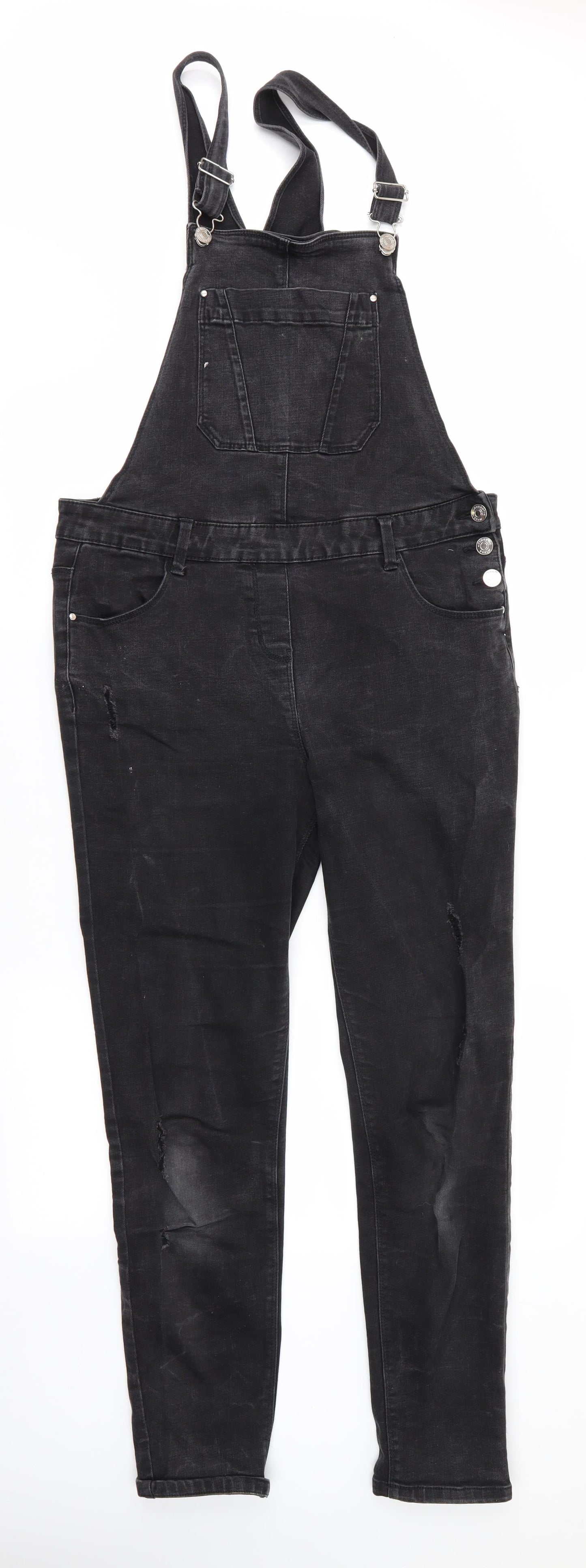 Denim by Matalan Womens Black   Dungaree One-Piece Size 12 L29 in - Distressed Denim