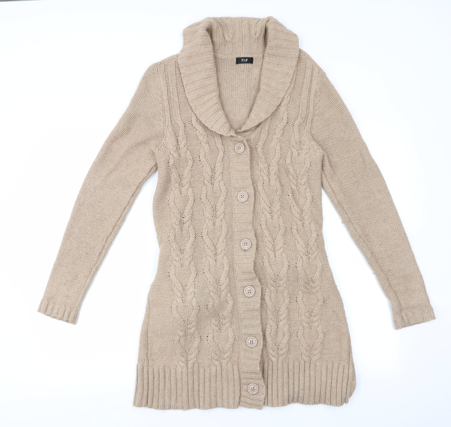 Florence and Fred Womens Beige   Cardigan Jumper Size 14  - Longline Cardigan Collared