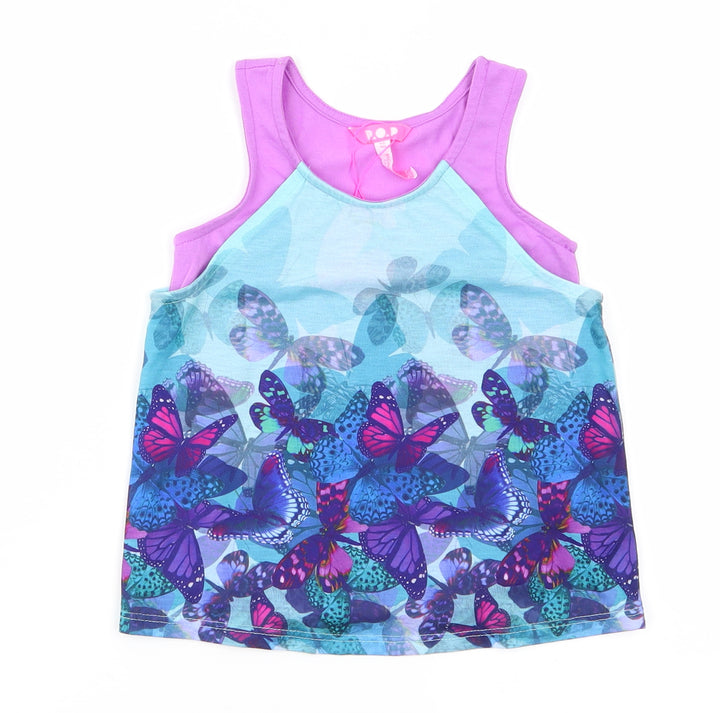 Monsoon Girls Purple Animal Print Basic Tank Size 5-6 Years - Butterfly Print - Layered Aqua & Purple Lower Back Vented