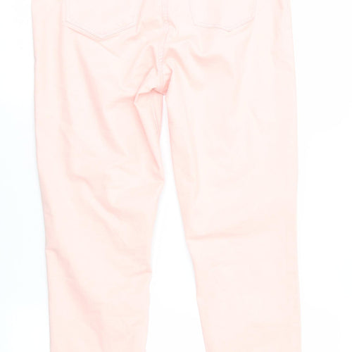Denim Womens Pink  Canvas Trousers  Size 12 L26 in - Peach in Colour Freyed & Embroidered Hems Soft Feel