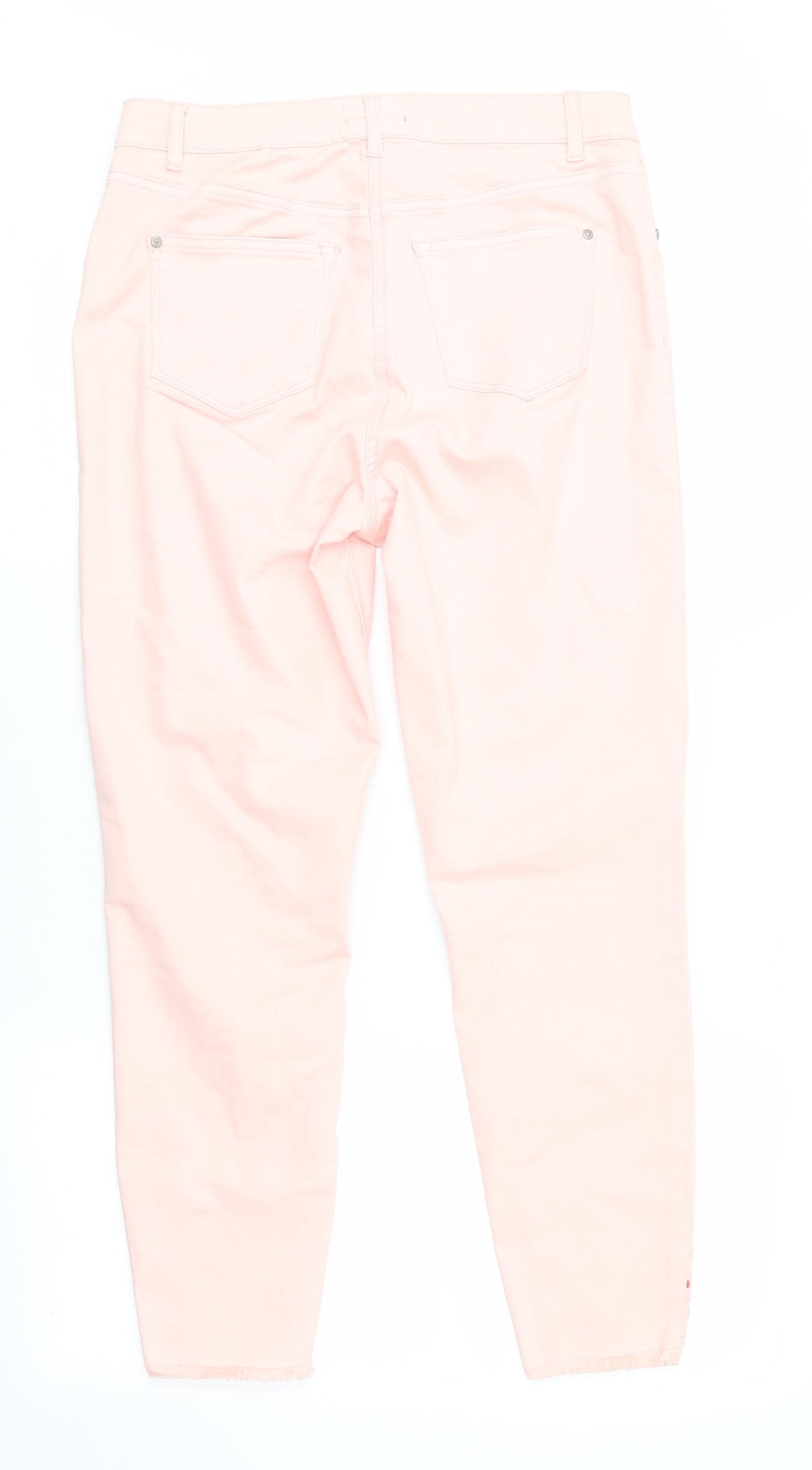 Denim Womens Pink  Canvas Trousers  Size 12 L26 in - Peach in Colour Freyed & Embroidered Hems Soft Feel