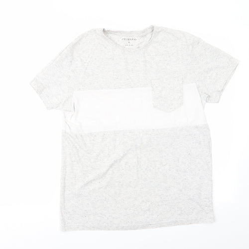 Primark Mens Grey Colourblock   T-Shirt Size XL  - Grey Black Fleck Ivory Block