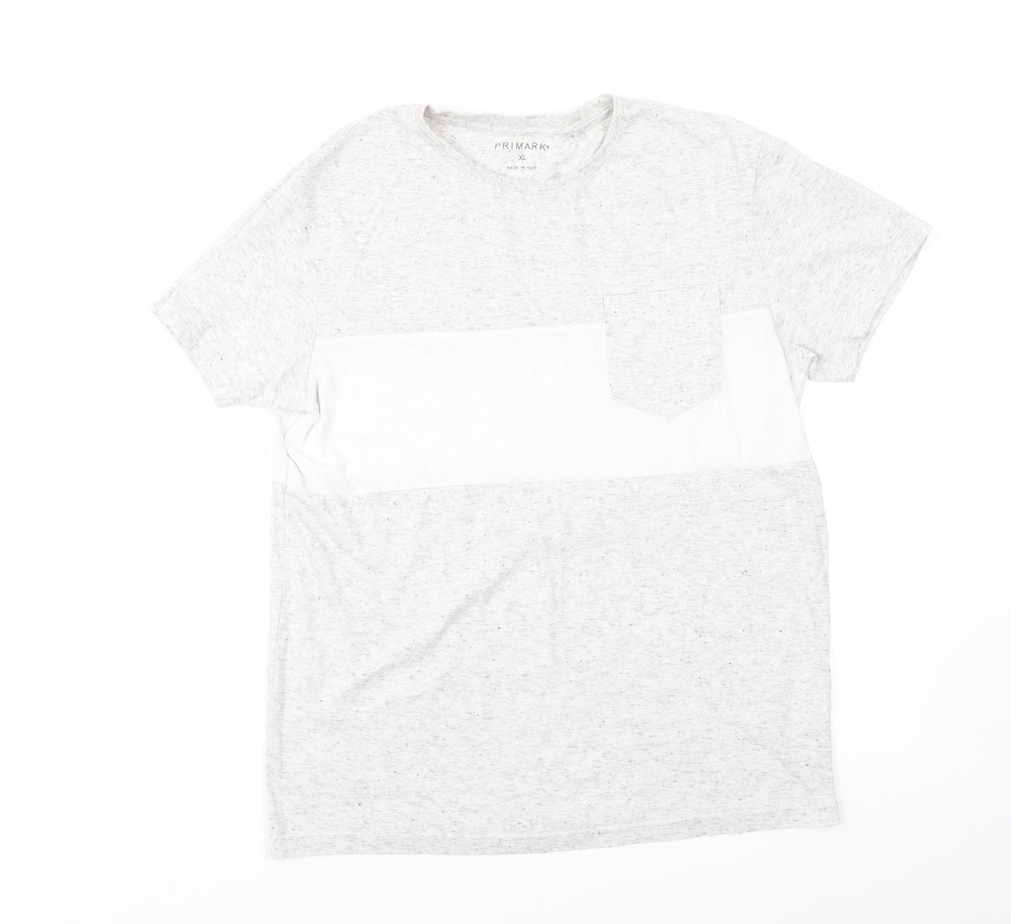 Primark Mens Grey Colourblock   T-Shirt Size XL  - Grey Black Fleck Ivory Block