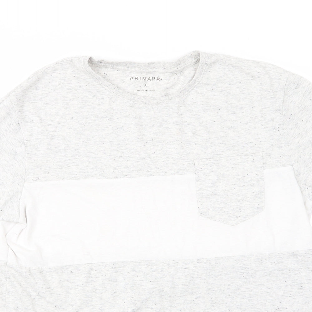 Primark Mens Grey Colourblock   T-Shirt Size XL  - Grey Black Fleck Ivory Block