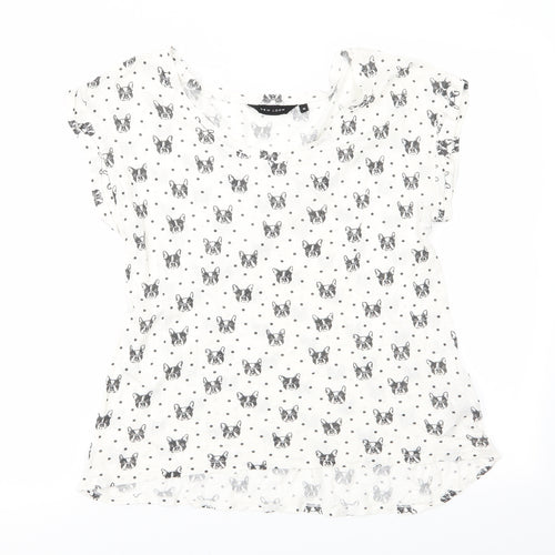 New Look Womens Ivory Animal Print   Pyjama Top Size 12  - Dog's face print