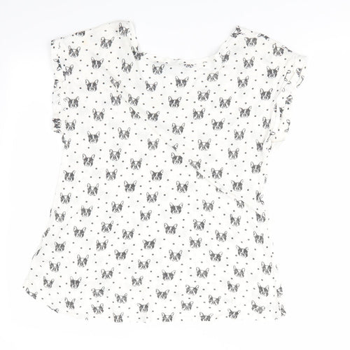 New Look Womens Ivory Animal Print   Pyjama Top Size 12  - Dog's face print