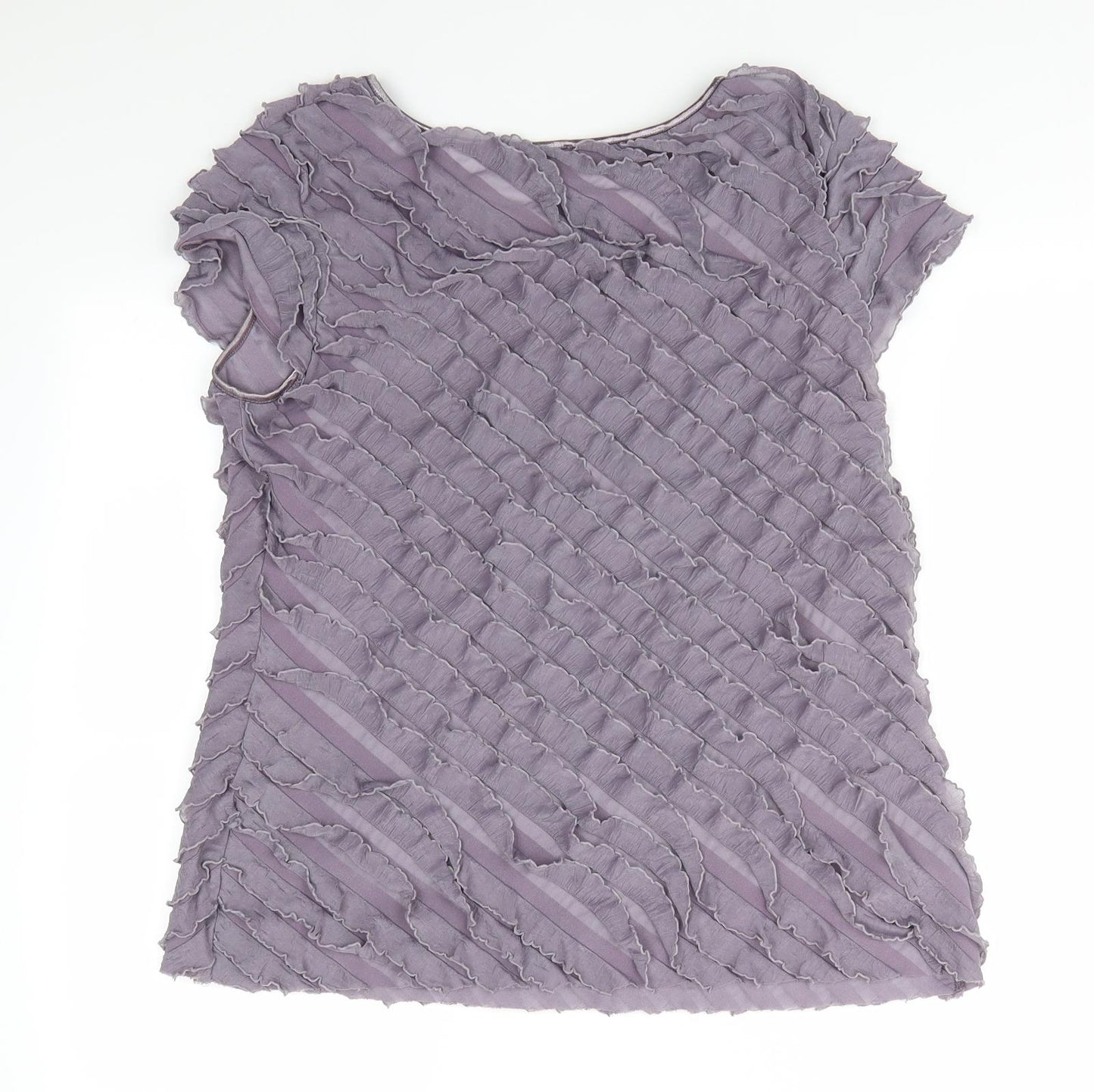 Roman Originals Womens Grey Striped  Basic Blouse Size 18  - Horizontal Ruffles