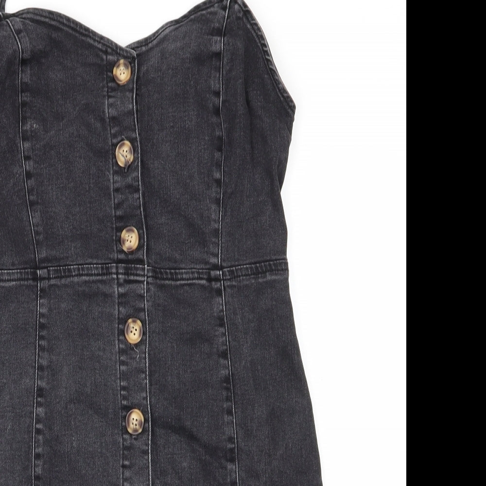 Denim Co Womens Black  Denim Slip Dress  Size 12  - Denim Front Fastening Slip Style