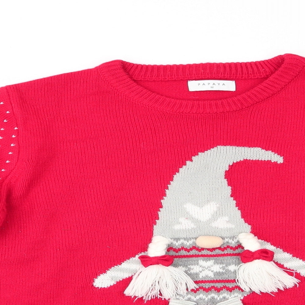 Papaya Womens Red   Pullover Jumper Size M  - Christmas Elf Jumper 3D legs & pigtails