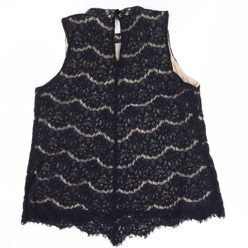 Rose & Olive Womens Blue Floral  Tunic Blouse Size L  - Lace overlay Tunic Scalloped Hemline