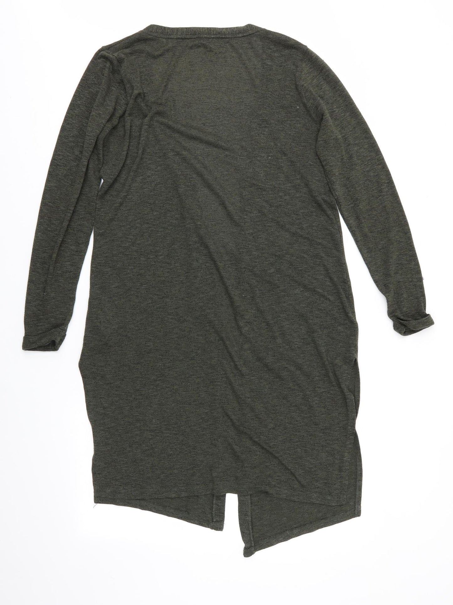 New Look Womens Green V-Neck  Polyester Cardigan Jumper Size 14   - Longline Cardigan Side Vented Black Fleck