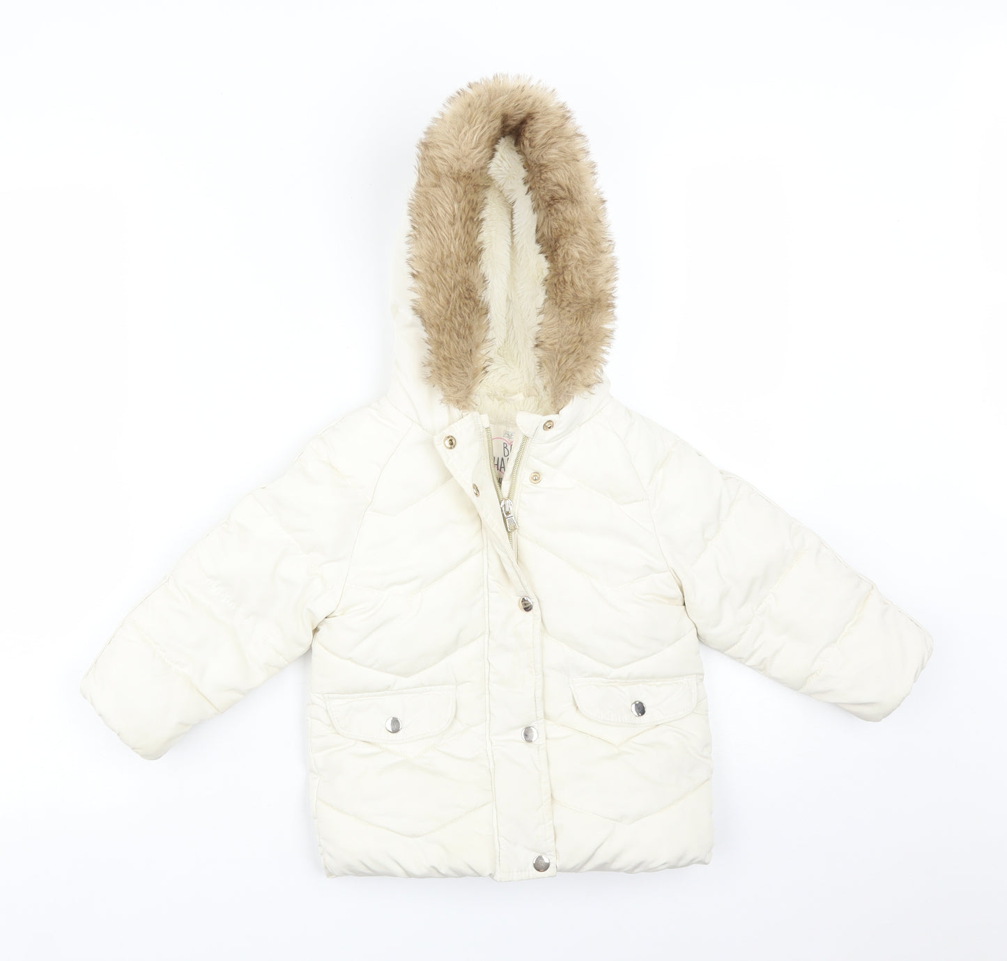 F&F Girls White   Puffer Jacket Coat Size 18-24 Months