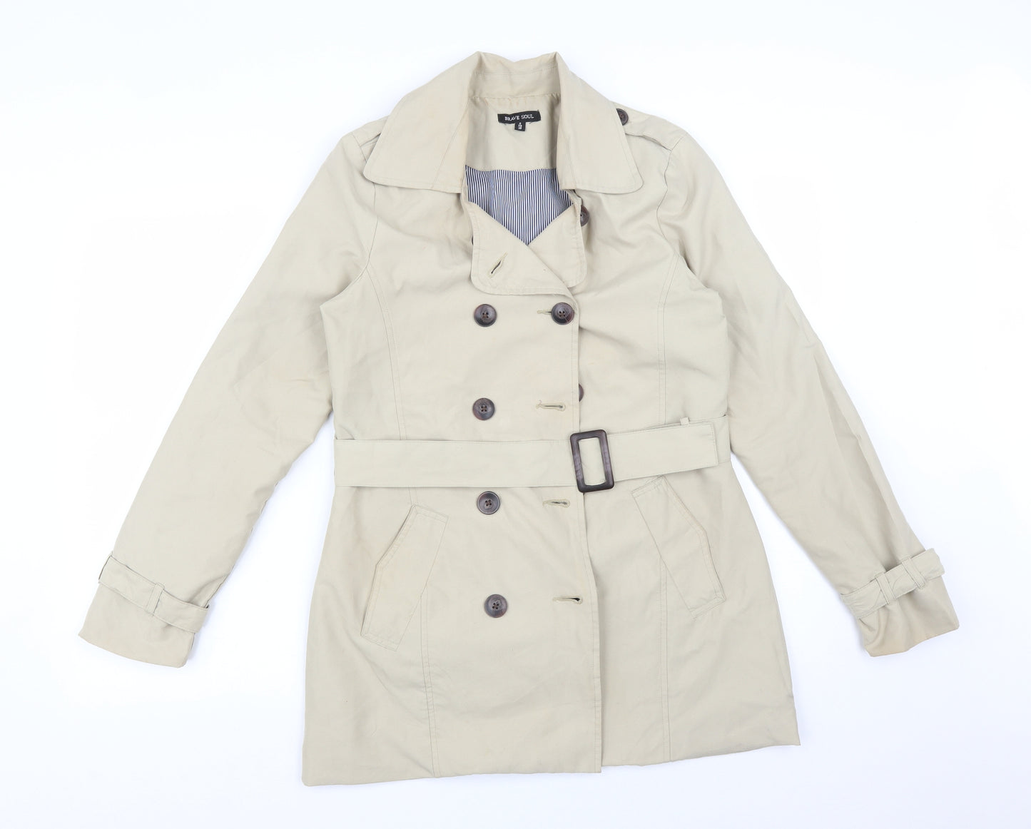 Brave Soul Womens Beige   Trench Coat Coat Size 10
