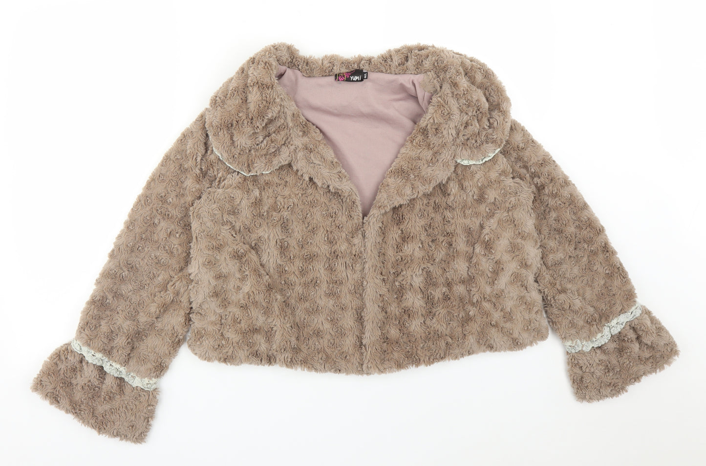 Yumi Womens Brown Floral  Cardigan Jumper Size M