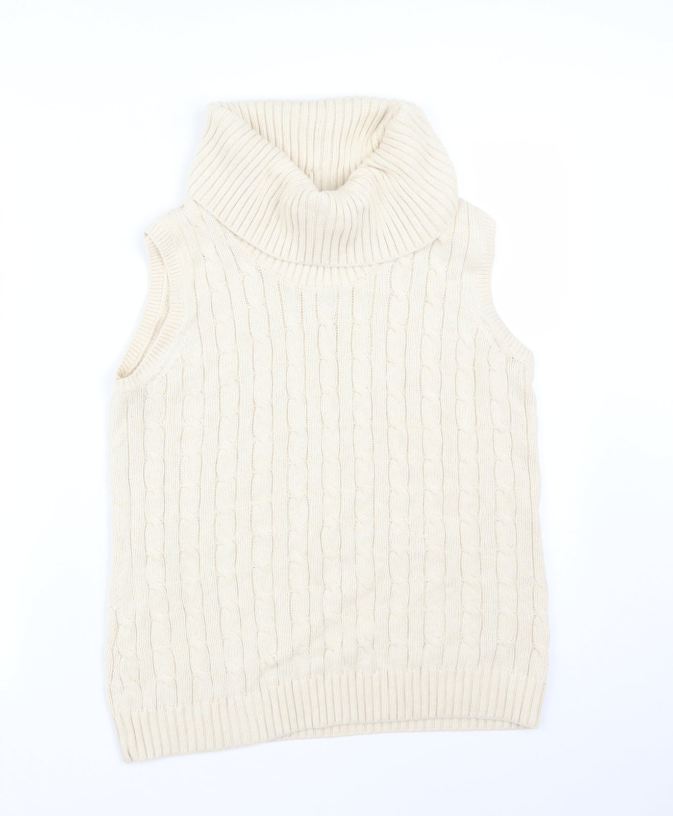 Jeanne Pierre Womens Beige Striped  Basic T-Shirt Size L