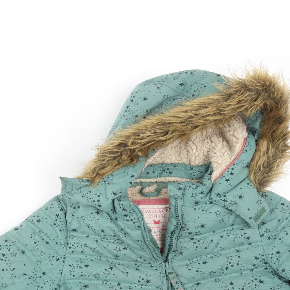 Fat Face Girls Green   Puffer Jacket Coat Size 4-5 Years