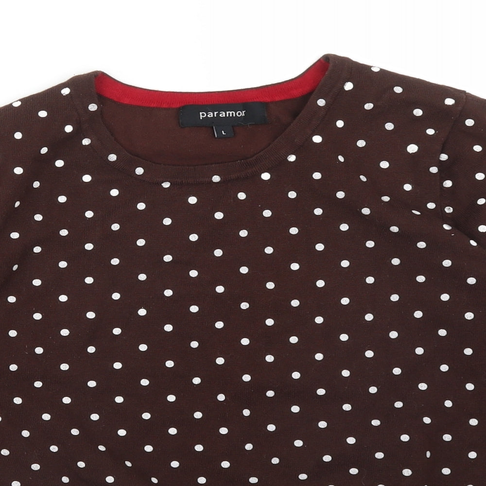 PARAMOUR Womens Brown Polka Dot  Basic T-Shirt Size L