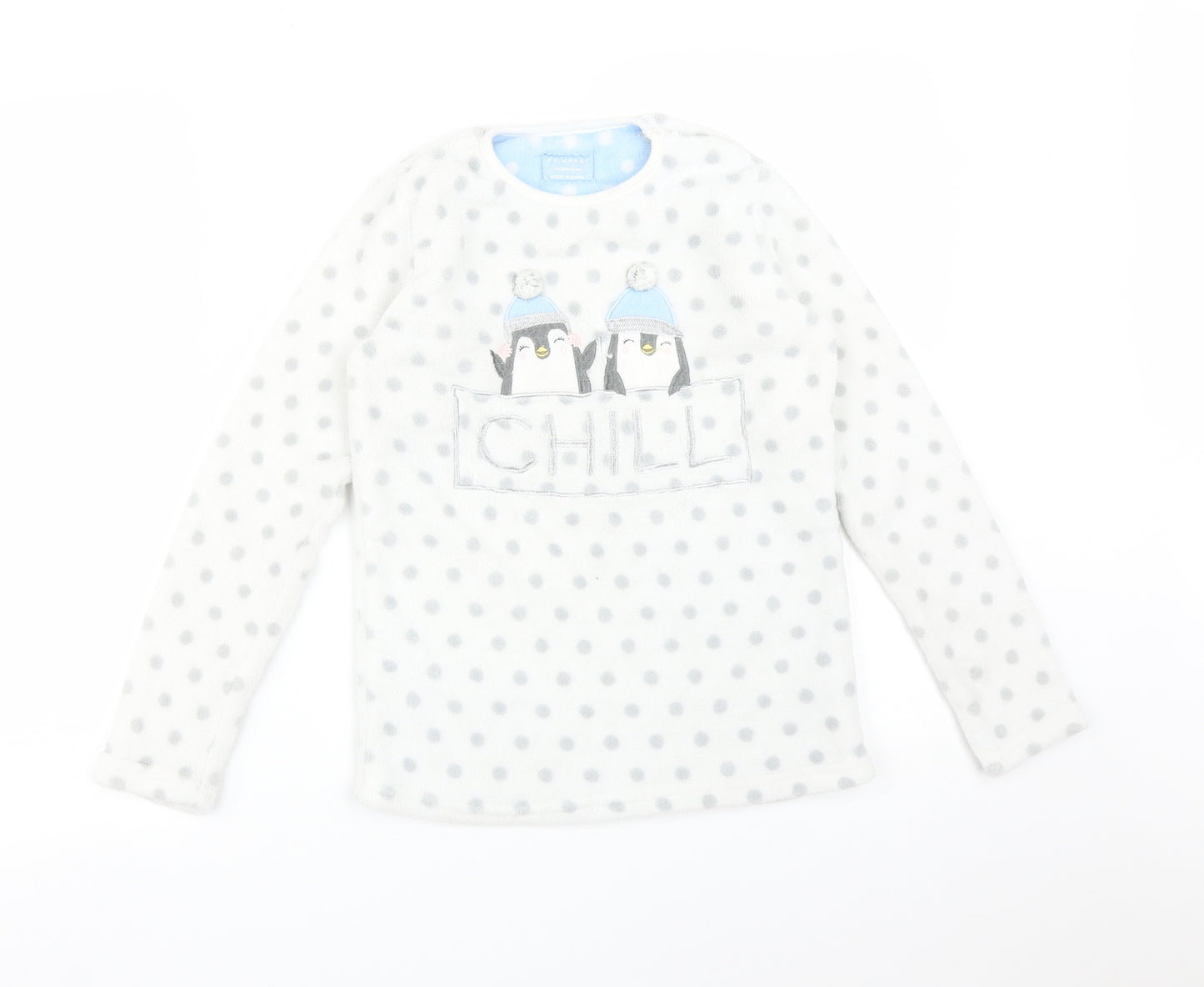 Primark Girls White Polka Dot   Pyjama Top Size 11-12 Years  - PENGUINS CHILL