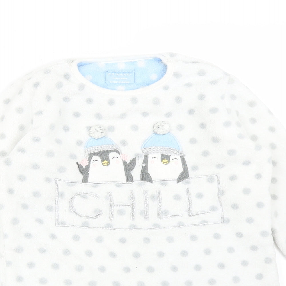 Primark Girls White Polka Dot   Pyjama Top Size 11-12 Years  - PENGUINS CHILL