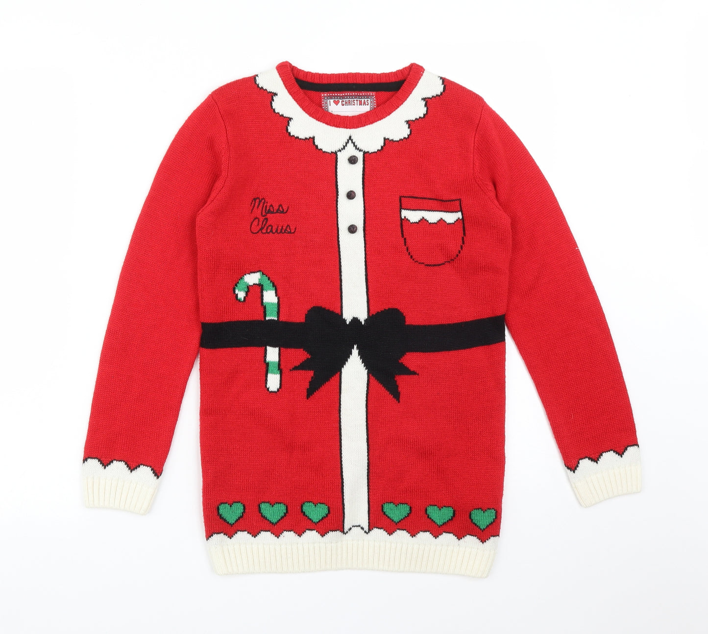 YOUNG DIMENSIONS Girls Red   Pullover Sweatshirt Size 10-11 Years  - CHRISTMAS MISS CLAUS
