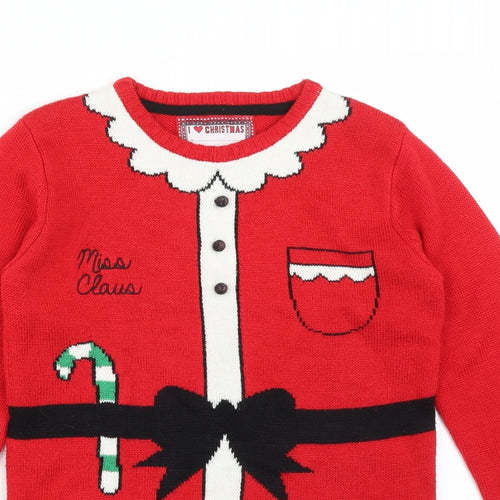 YOUNG DIMENSIONS Girls Red   Pullover Sweatshirt Size 10-11 Years  - CHRISTMAS MISS CLAUS