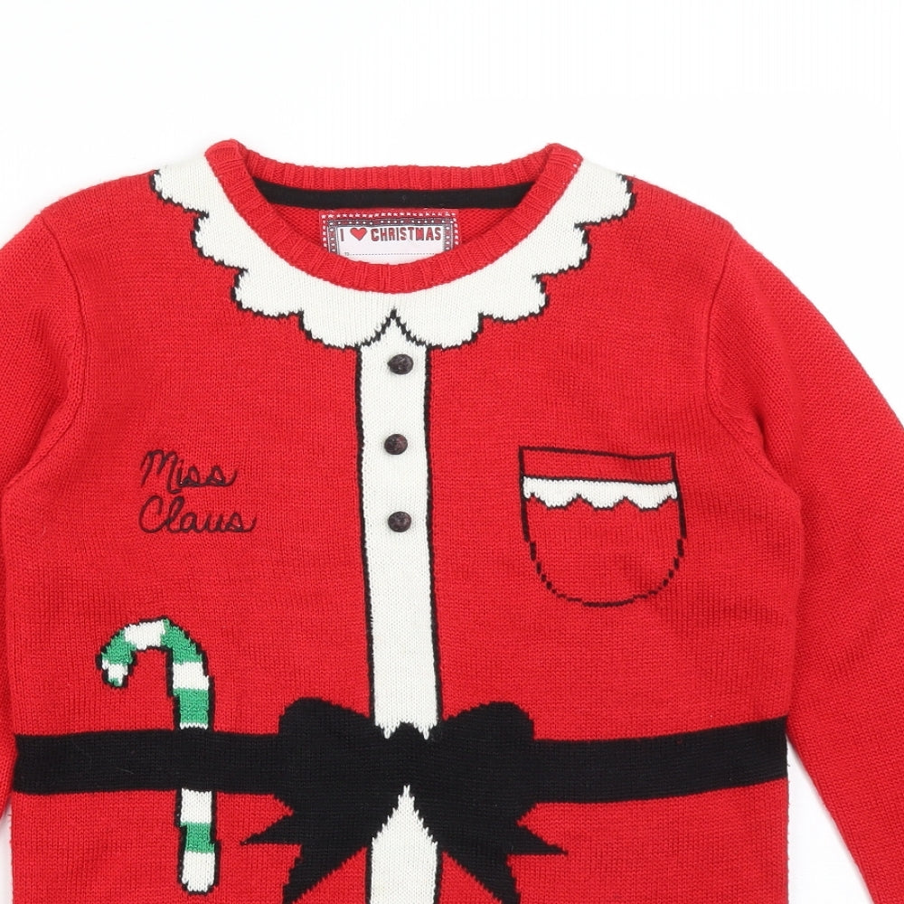 YOUNG DIMENSIONS Girls Red   Pullover Sweatshirt Size 10-11 Years  - CHRISTMAS MISS CLAUS