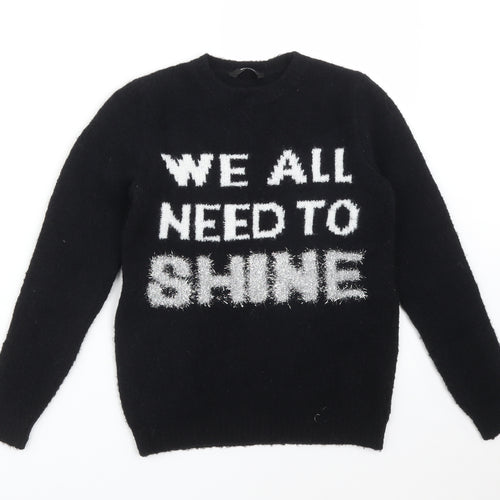 George Girls Black   Pullover Sweatshirt Size 9-10 Years  - WE ALL NEED TO SHINE