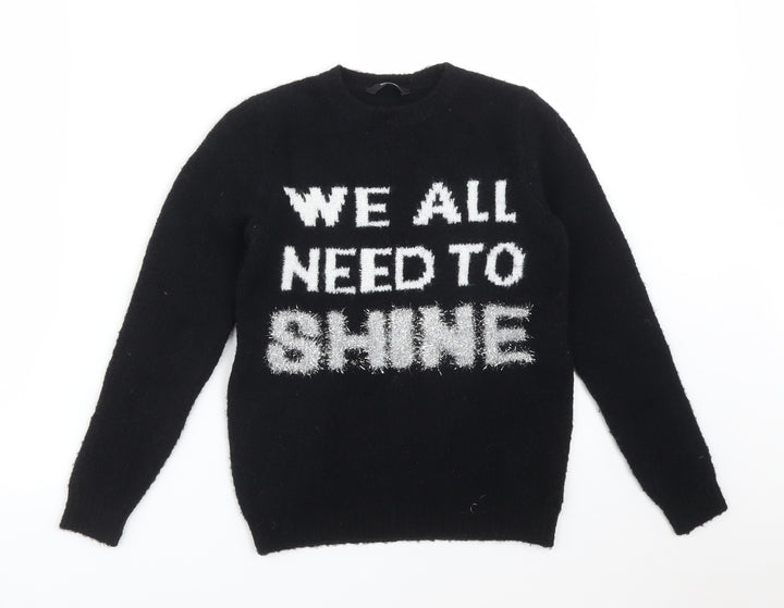 George Girls Black   Pullover Sweatshirt Size 9-10 Years  - WE ALL NEED TO SHINE