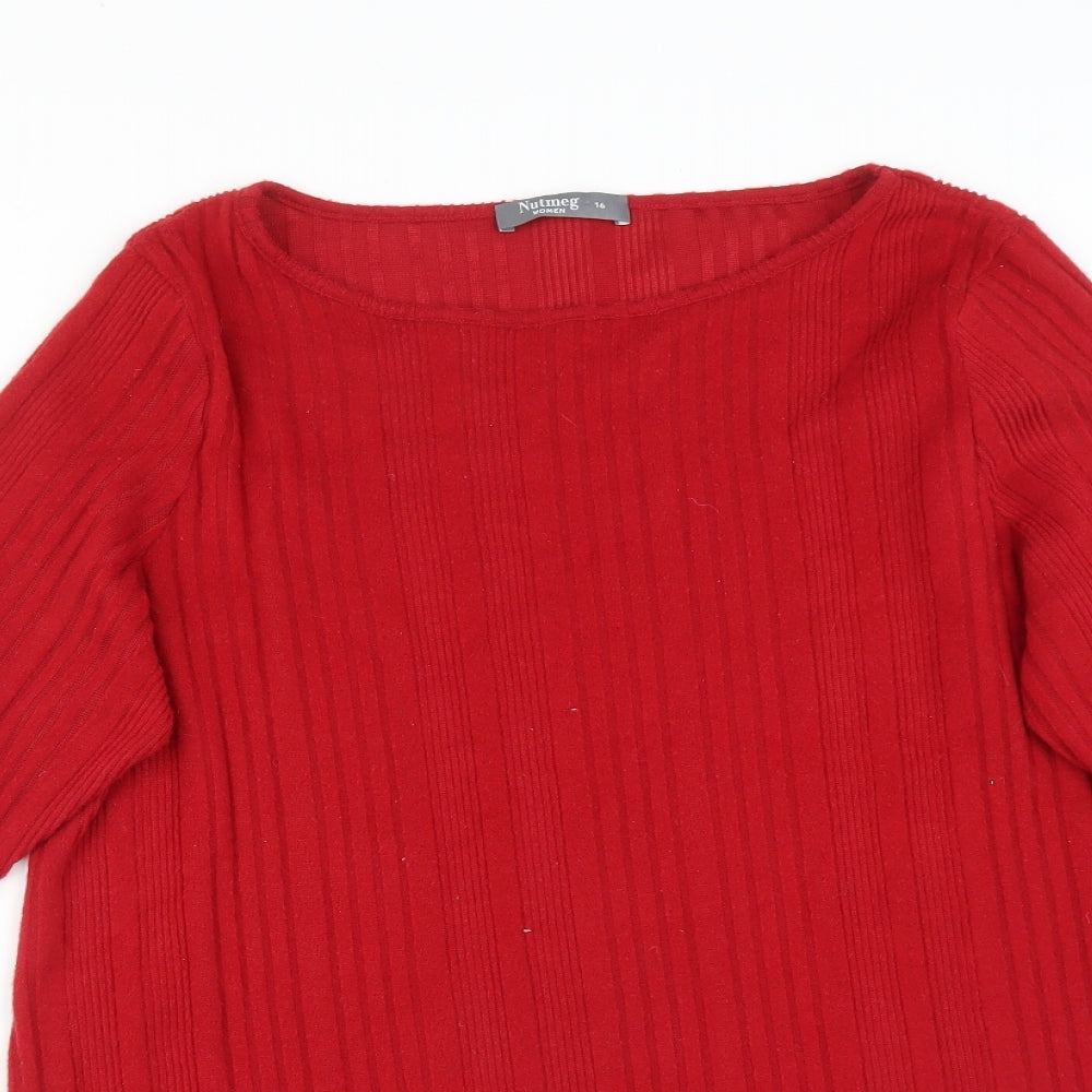 Nutmeg Womens Red Striped  Basic T-Shirt Size 16