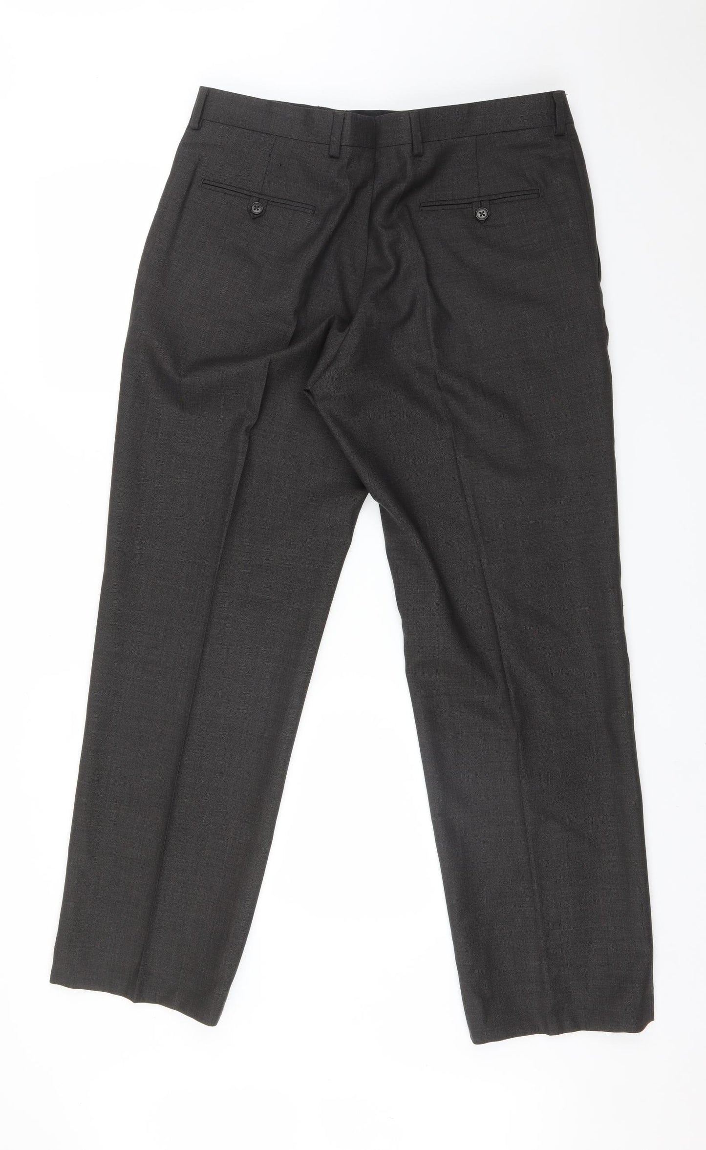 M&S Mens Grey  Wool Trousers  Size 34 L31 in Regular