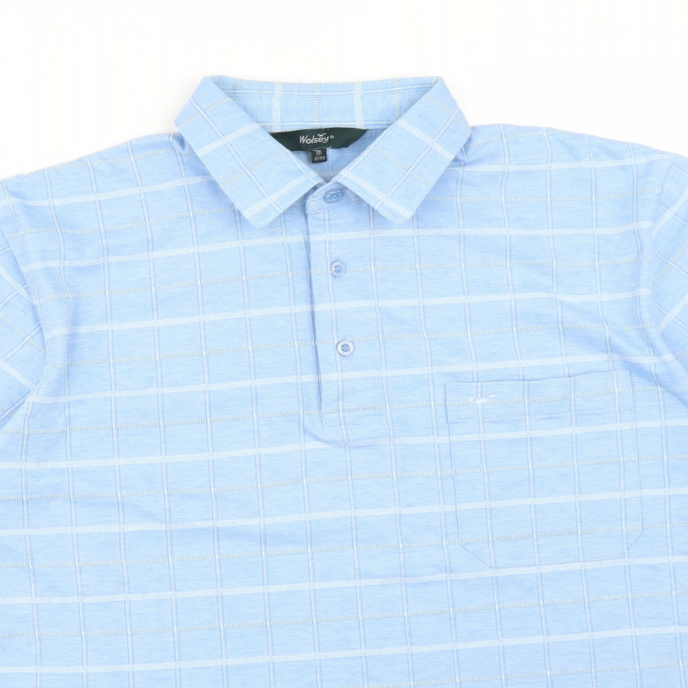 Wolsey Mens Blue Check   Polo Size M