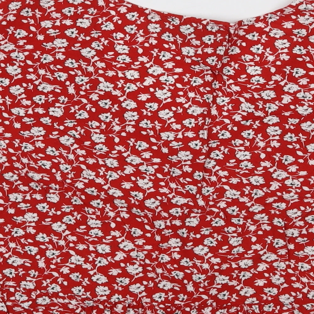 New Look Womens Red Floral  Cropped Blouse Size 18