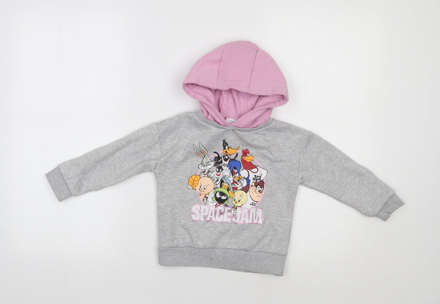 Primark Girls Grey   Pullover Hoodie Size 3-4 Years  - Space Jam