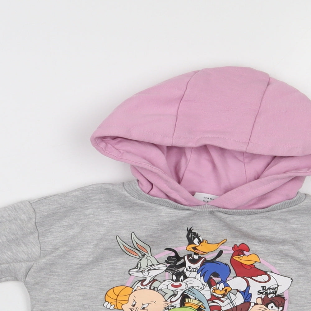 Primark Girls Grey   Pullover Hoodie Size 3-4 Years  - Space Jam