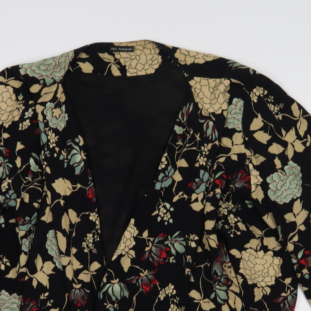 M&S Womens Black Floral  Kimono Blazer Size 22