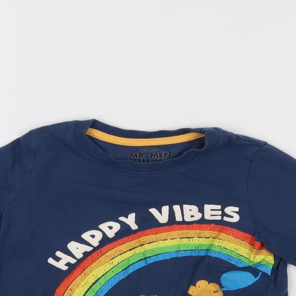 M&S Girls Blue   Basic T-Shirt Size 2-3 Years  - Rainbow