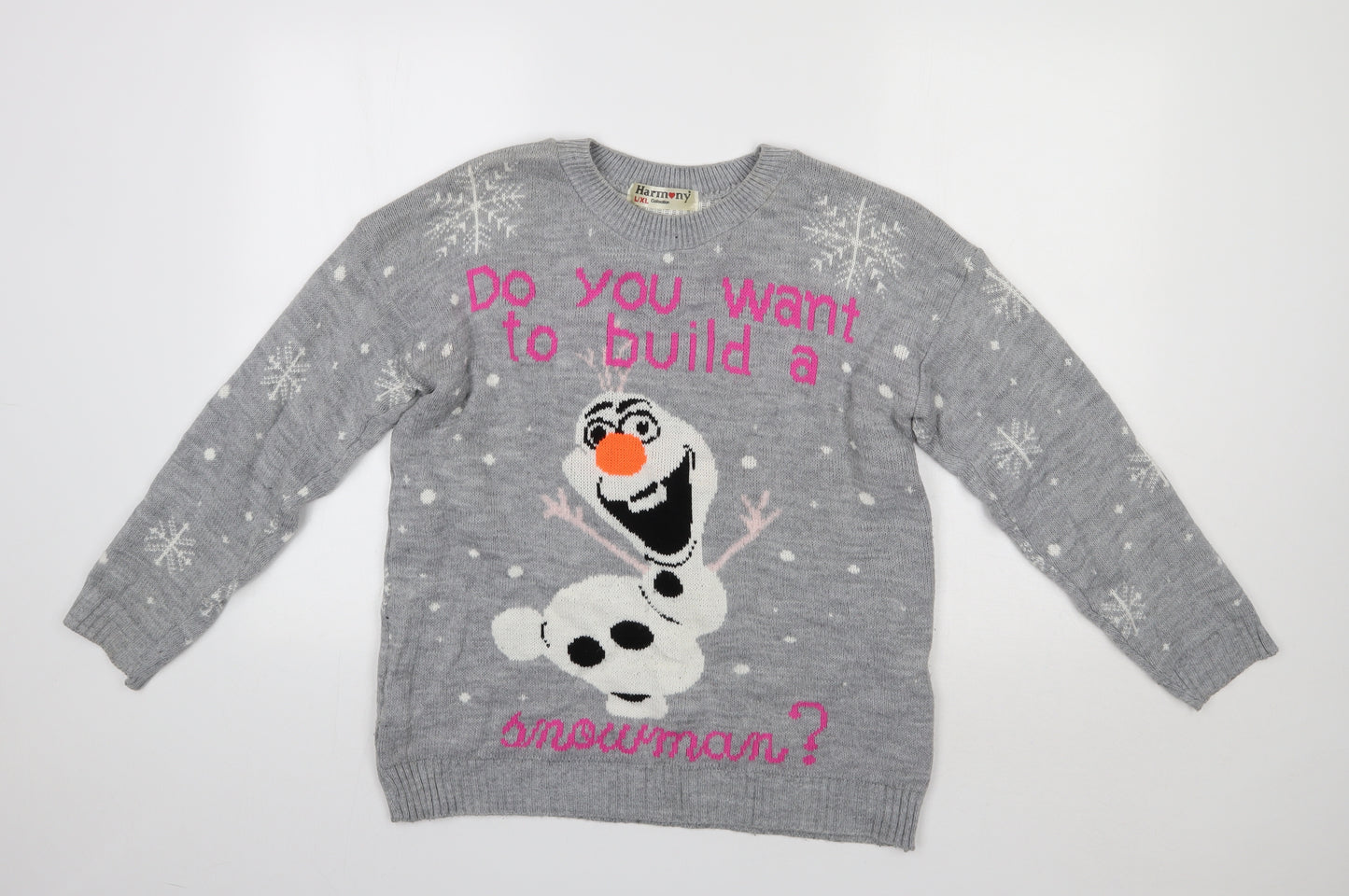 Harmony Collection Womens Grey   Pullover Jumper Size L  - Snowman