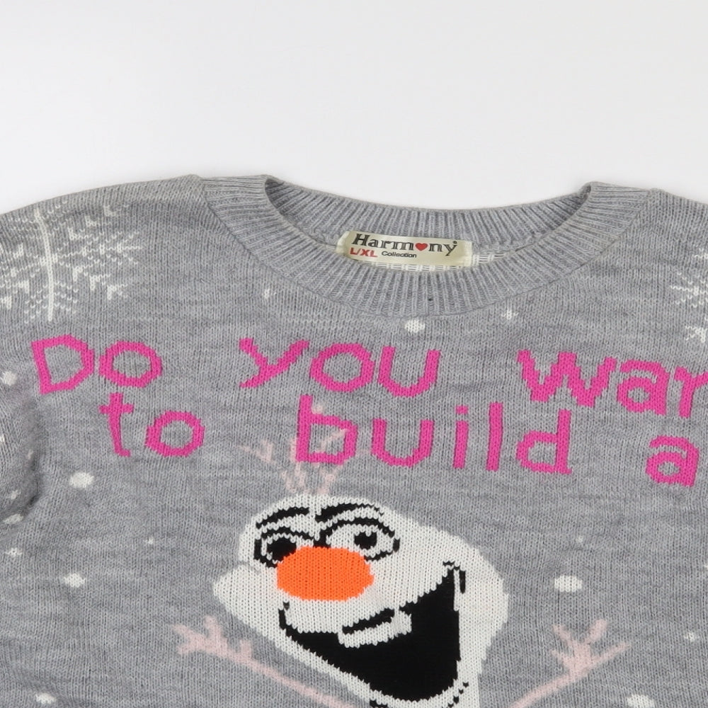 Harmony Collection Womens Grey   Pullover Jumper Size L  - Snowman