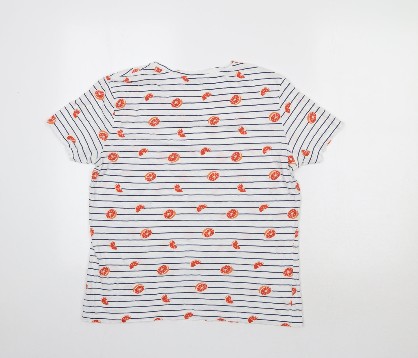 Pull & Bear Womens White Striped  Basic T-Shirt Size L  - Citrus Fruit