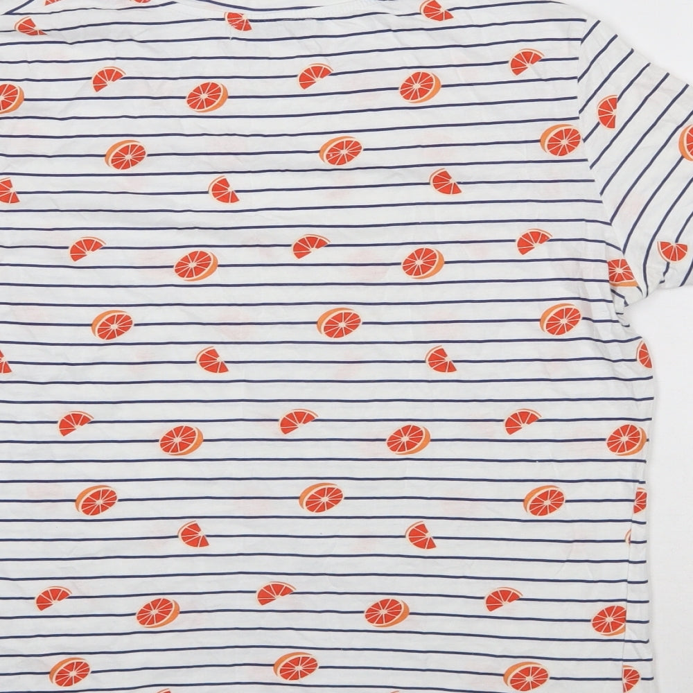 Pull & Bear Womens White Striped  Basic T-Shirt Size L  - Citrus Fruit