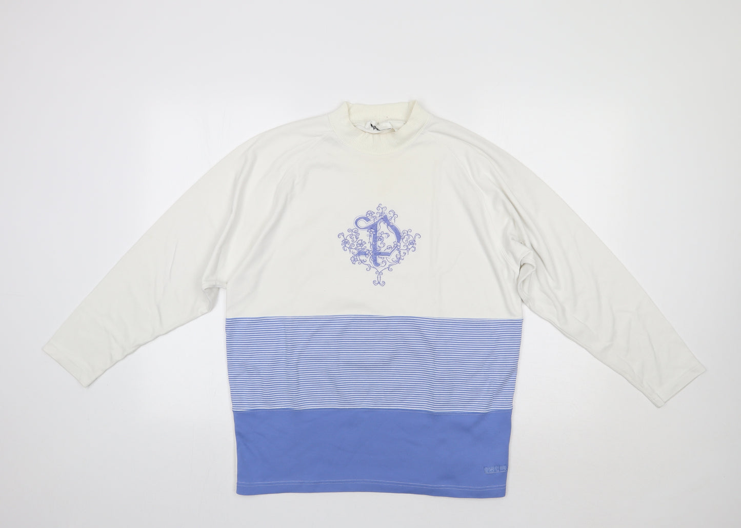 DASH Womens White Striped  Pullover Sweatshirt Size L