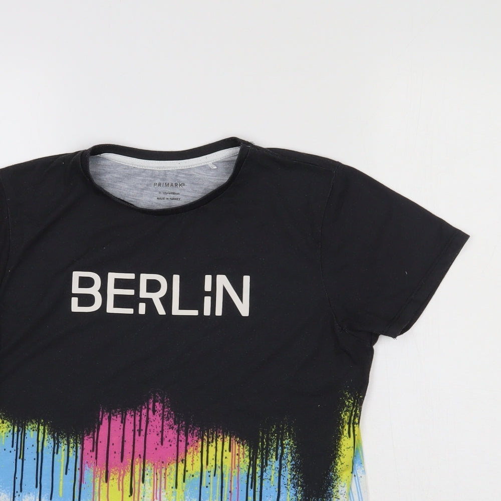 Primark Boys Black Geometric  Basic T-Shirt Size 11-12 Years