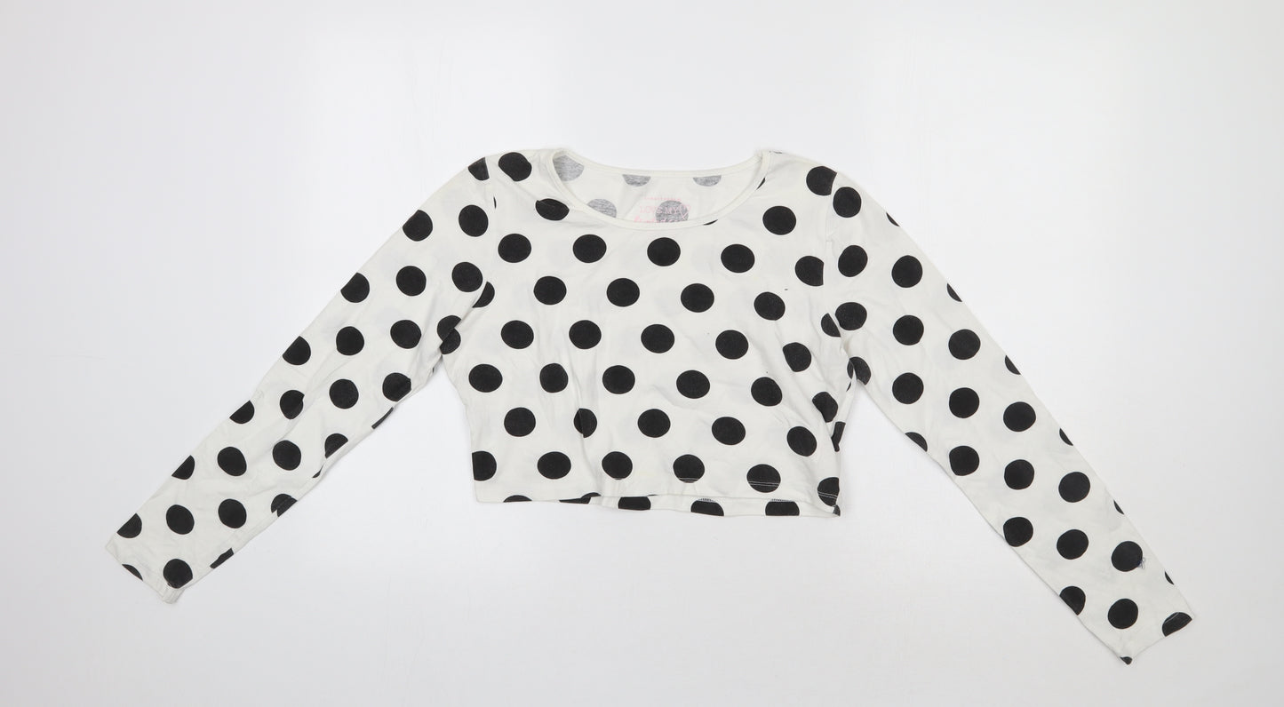 Primark Womens White Polka Dot  Cropped T-Shirt Size 16