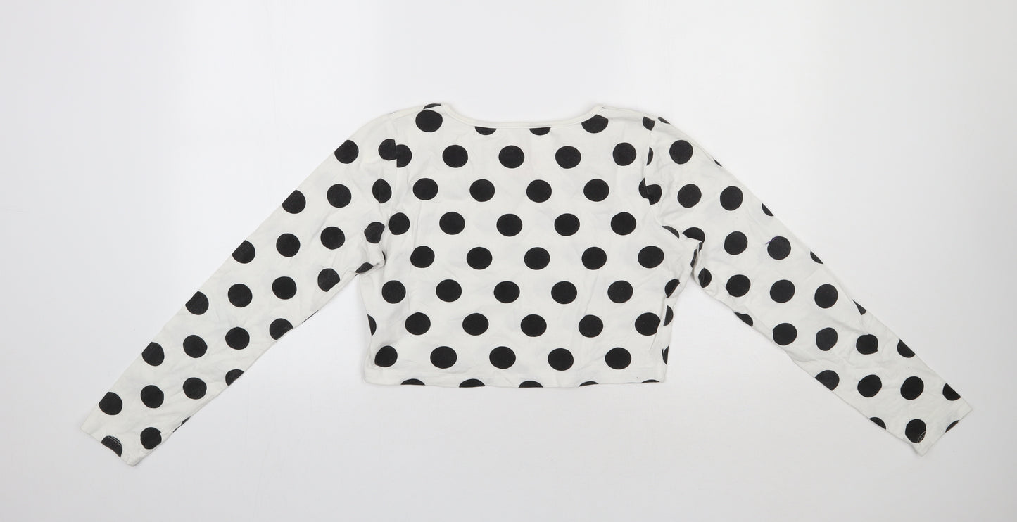 Primark Womens White Polka Dot  Cropped T-Shirt Size 16