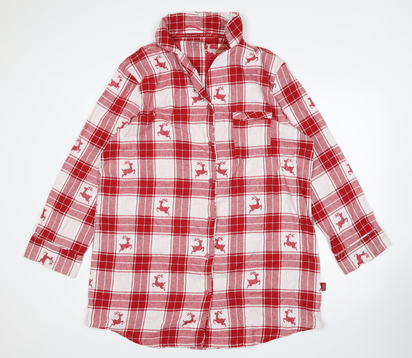 Primark Womens Multicoloured Plaid  Top Pyjama Top Size L  - Chrismas
