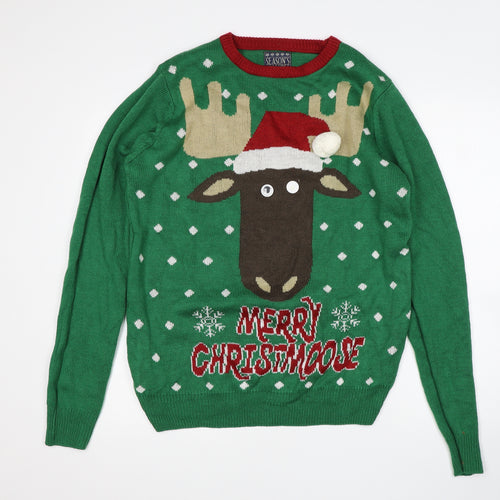 seasons greetings Mens Green   Pullover Jumper Size L  - Christmas